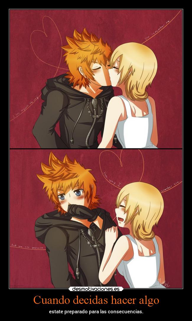 carteles amor videojuegos anime kingdomhearts roxas namine danieldats desmotivaciones