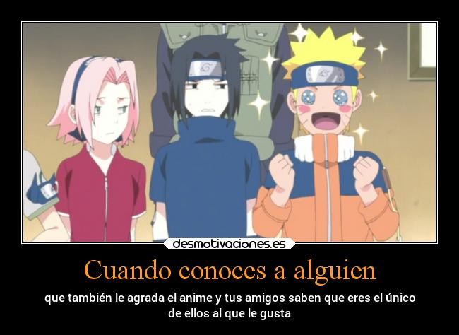 Cuando conoces a alguien - que también le agrada el anime y tus amigos saben que eres el único
de ellos al que le gusta