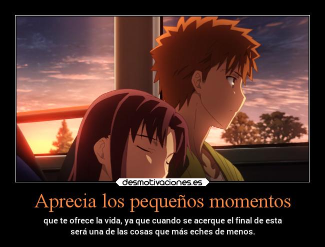 Aprecia los pequeños momentos - que te ofrece la vida, ya que cuando se acerque el final de esta
será una de las cosas que más eches de menos.