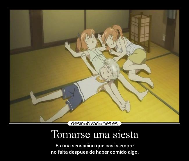 Tomarse una siesta - Es una sensacion que casi siempre
no falta despues de haber comido algo.
