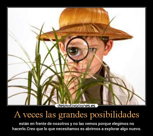 A veces las grandes posibilidades - están en frente de nosotros y no las vemos porque elegimos no
hacerlo.Creo que lo que necesitamos es abrirnos a explorar algo nuevo.