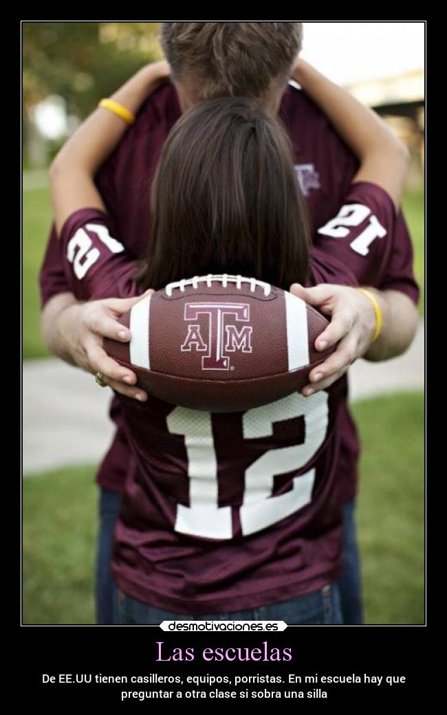 Las escuelas - De EE.UU tienen casilleros, equipos, porristas. En mi escuela hay que
preguntar a otra clase si sobra una silla