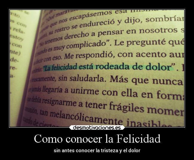 Como conocer la Felicidad - sin antes conocer la tristeza y el dolor