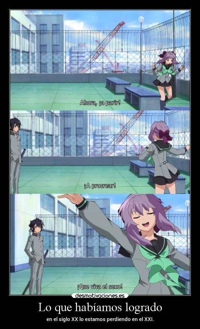 carteles humor sexo anime raptorhunters harukaze erosekai manga owarinoseraph hacentaltacinturonesdecastidad desmotivaciones