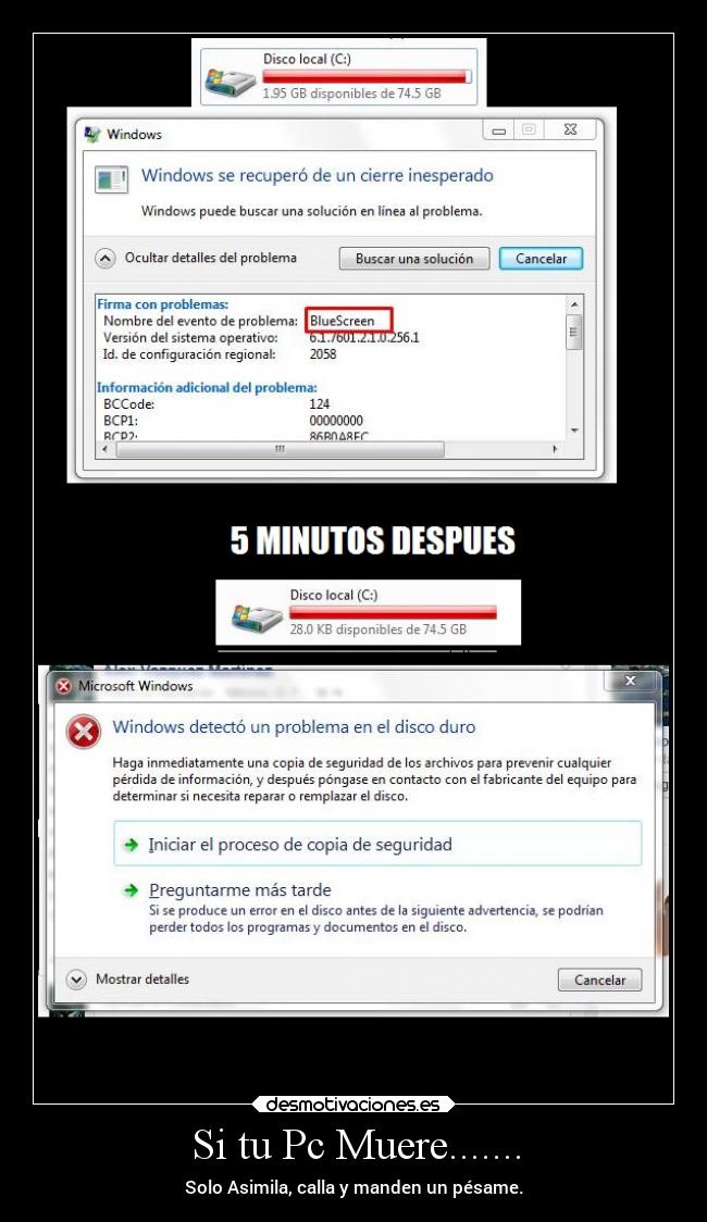 carteles tristeza windows7 windows este fin disco duro lleno desmotivaciones