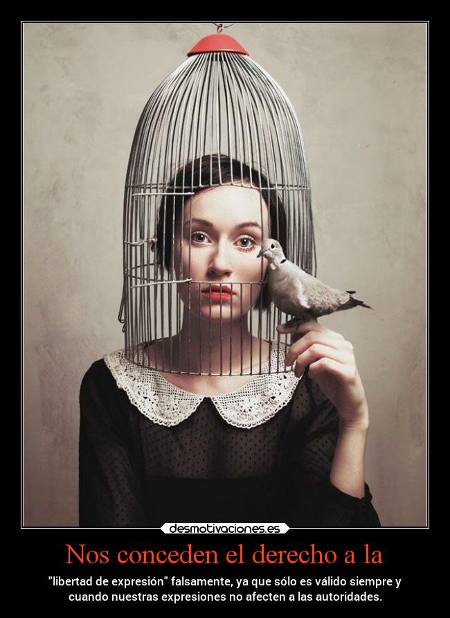 Nos conceden el derecho a la - libertad de expresión falsamente, ya que sólo es válido siempre y
cuando nuestras expresiones no afecten a las autoridades.