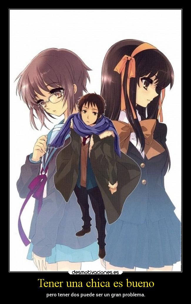 carteles amor anime themelancholycsuzumiyaharuhi themelancholyofharuhisuzumiya haruhi kyon nagato danieldats desmotivaciones