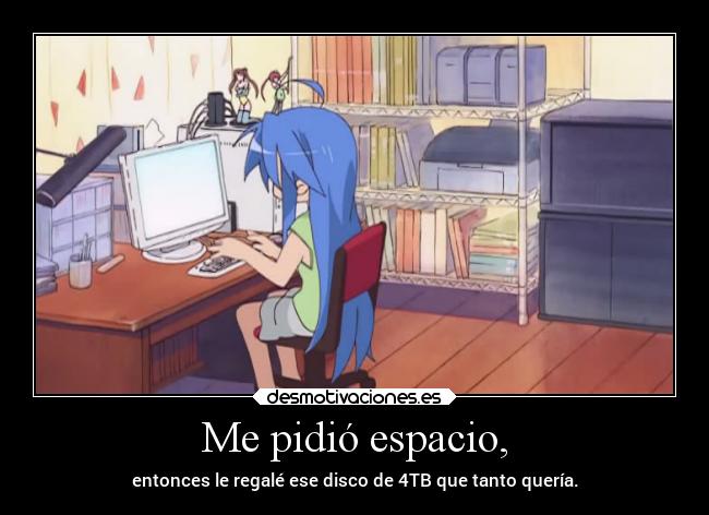 carteles anime humor slipkdemon clandesplazado pareja konata luckystar discoduro espacio desmotivaciones