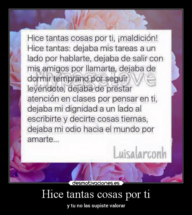 Hice tantas cosas por ti - y tu no las supiste valorar