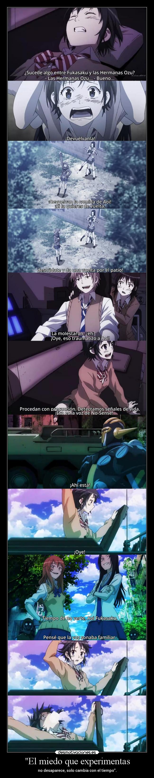 carteles miedo miedo anime experiencia desaparecer cambiar tiempo raptorhunters trauma bulling desmotivaciones