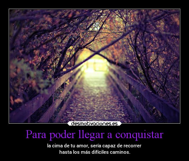 Para poder llegar a conquistar - la cima de tu amor, sería capaz de recorrer
hasta los más difíciles caminos.