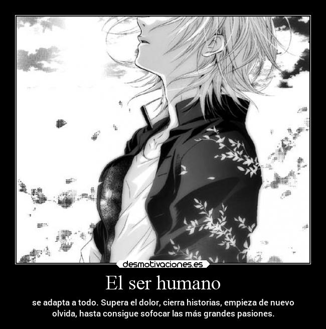 El ser humano - se adapta a todo. Supera el dolor, cierra historias, empieza de nuevo
olvida, hasta consigue sofocar las más grandes pasiones.