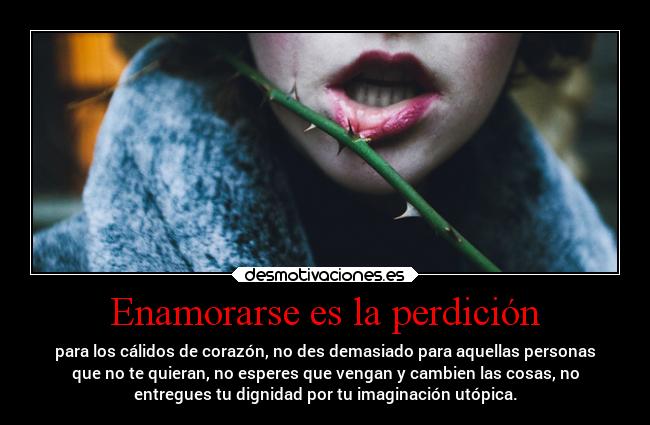 Enamorarse es la perdición - para los cálidos de corazón, no des demasiado para aquellas personas
que no te quieran, no esperes que vengan y cambien las cosas, no
entregues tu dignidad por tu imaginación utópica.