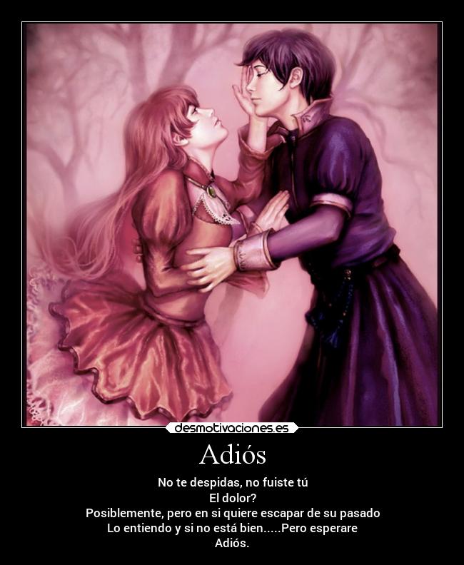 Adiós - No te despidas, no fuiste tú
El dolor?
Posiblemente, pero en si quiere escapar de su pasado
Lo entiendo y si no está bien.....Pero esperare
Adiós.