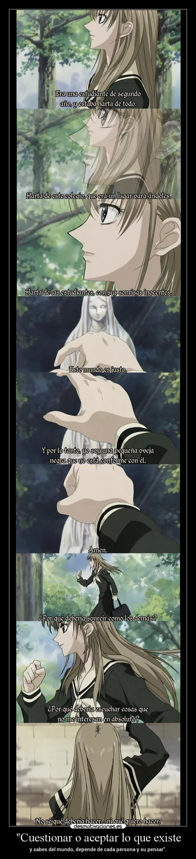 carteles anime cuestionar aceptar verdad saber persona pensar raptorhunters conocimiento projectd desmotivaciones