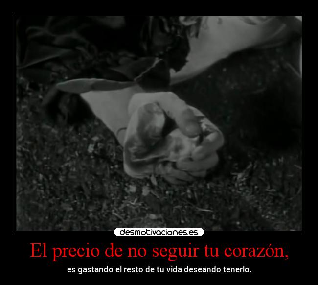 El precio de no seguir tu corazón, - es gastando el resto de tu vida deseando tenerlo.