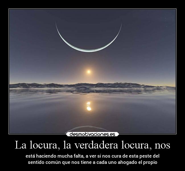 La locura, la verdadera locura, nos - está haciendo mucha falta, a ver si nos cura de esta peste del
sentido común que nos tiene a cada uno ahogado el propio