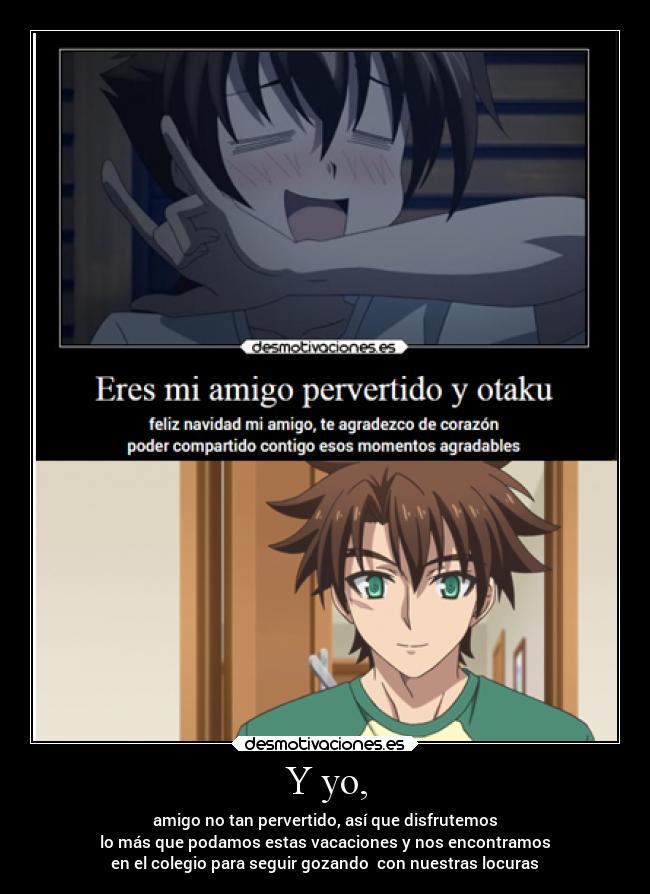 carteles navidad amigos anime issei basara highschool shimaimaonotestament vacaciones locuras otaku desmotivaciones