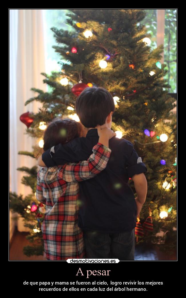 A pesar - de que papa y mama se fueron al cielo, logro revivir los mejores
recuerdos de ellos en cada luz del árbol hermano.