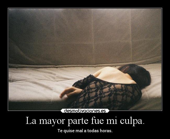 La mayor parte fue mi culpa. - Te quise mal a todas horas.