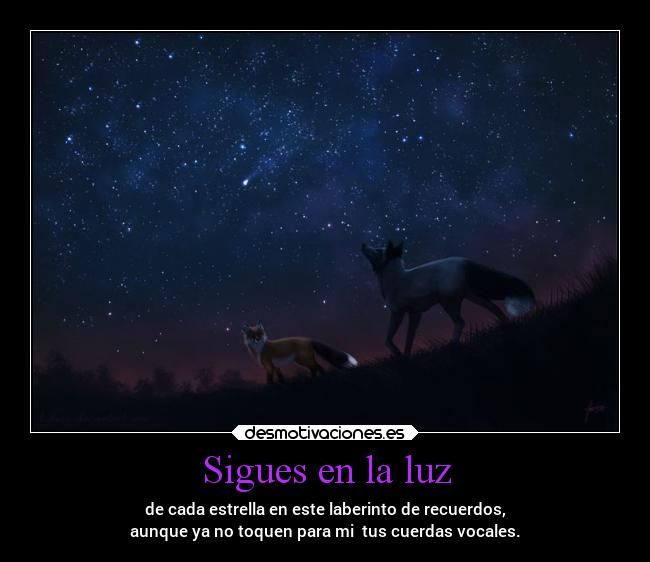 Sigues en la luz - de cada estrella en este laberinto de recuerdos,
aunque ya no toquen para mi tus cuerdas vocales.