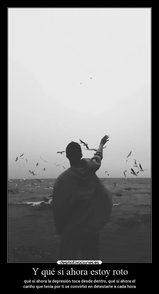 Y qué si ahora estoy roto - qué si ahora la depresión toca desde dentro, qué si ahora el
cariño que tenía por ti se convirtió en detestarte a cada hora