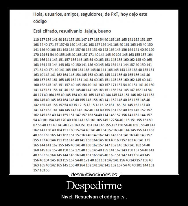 Despedirme - Nivel: Resuelvan el código :v .