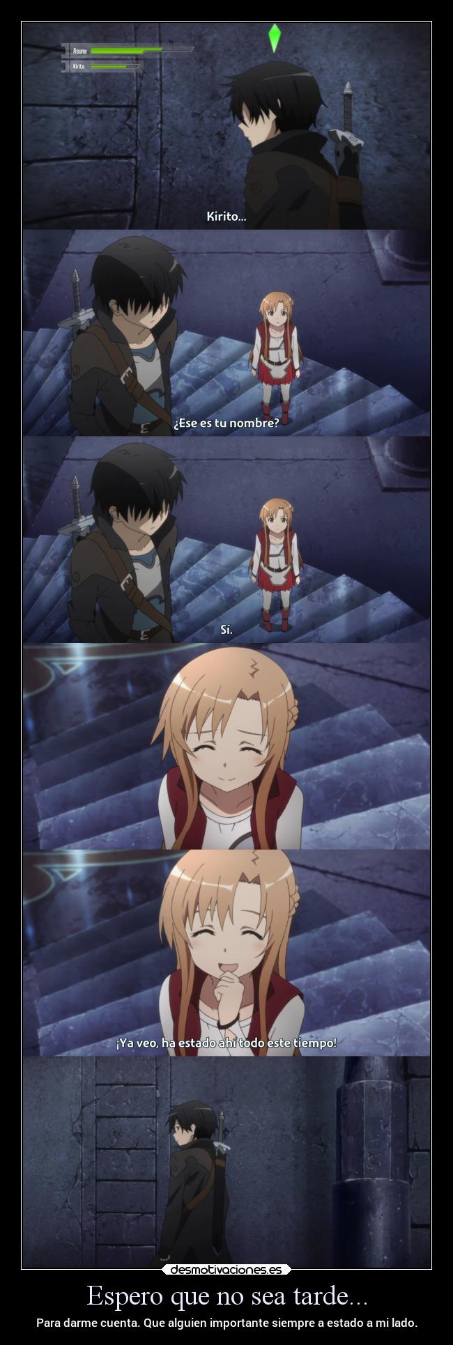 carteles sentimientos aprecio tiempo carino sao swordartonline asuna kirito desmotivaciones