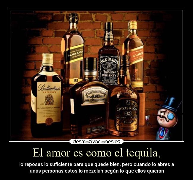 El amor es como el tequila, - lo reposas lo suficiente para que quede bien, pero cuando lo abres a
unas personas estos lo mezclan según lo que ellos quieran