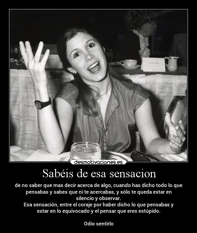 Sabéis de esa sensacion - de no saber que mas decir acerca de algo, cuando has dicho todo lo que
pensabas y sabes que ni te acercabas, y sólo te queda estar en
silencio y observar.
Esa sensación, entre el coraje por haber dicho lo que pensabas y
estar en lo equivocado y el pensar que eres estúpido.
Odio sentirlo