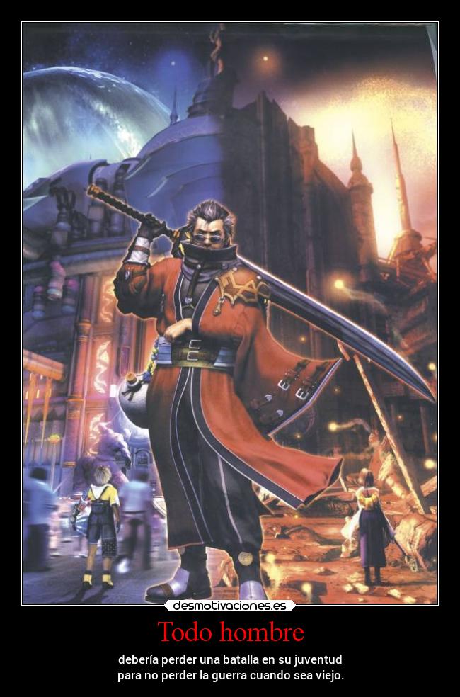 carteles videojuegos final fantasyx fantasy auron guerrero batalla square soft desmotivaciones