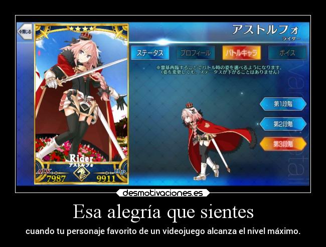 carteles alegria videojuegos fate grand order rider black astolfo desmotivaciones