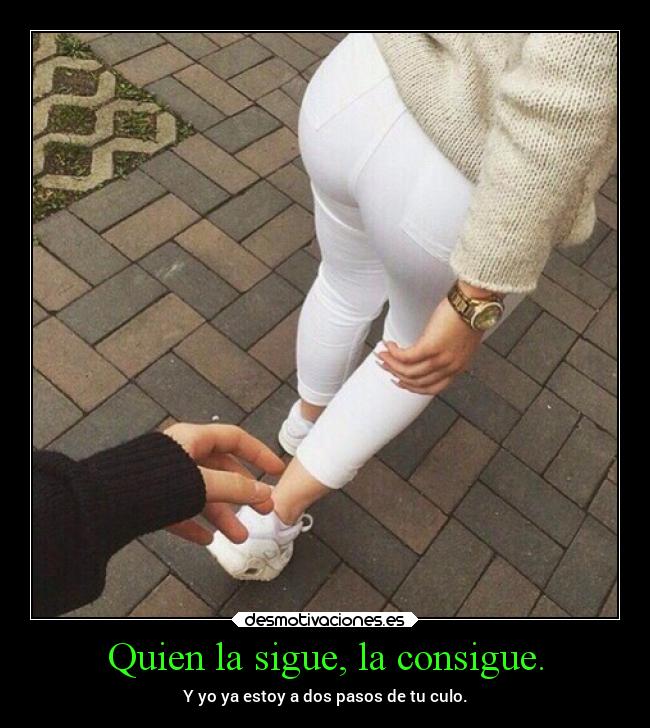 Quien la sigue, la consigue. - Y yo ya estoy a dos pasos de tu culo.