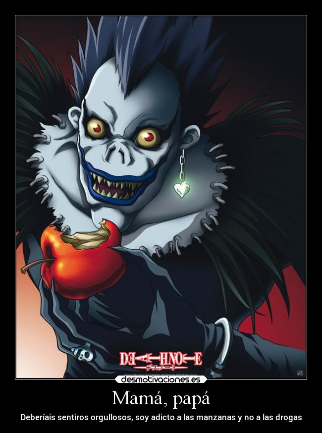 carteles anime muerte deathnote death note ryuk manzanas manzana kira desmotivaciones