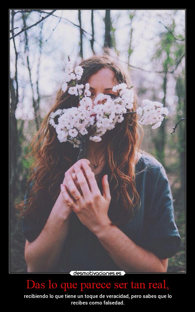 Das lo que parece ser tan real, - recibiendo lo que tiene un toque de veracidad, pero sabes que lo
recibes como falsedad.
