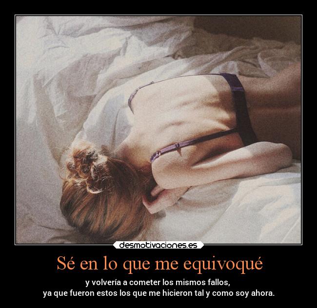 Sé en lo que me equivoqué - y volvería a cometer los mismos fallos,
ya que fueron estos los que me hicieron tal y como soy ahora.