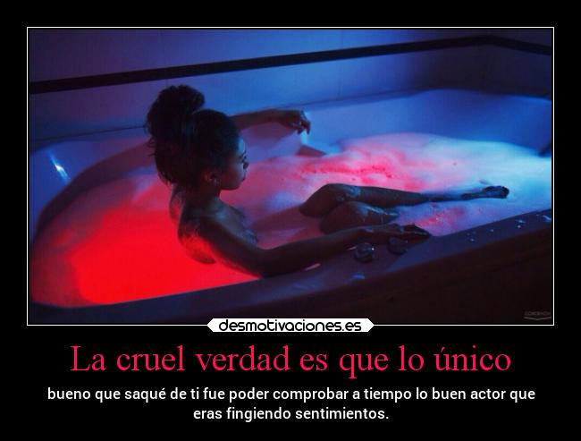 La cruel verdad es que lo único - bueno que saqué de ti fue poder comprobar a tiempo lo buen actor que
eras fingiendo sentimientos.