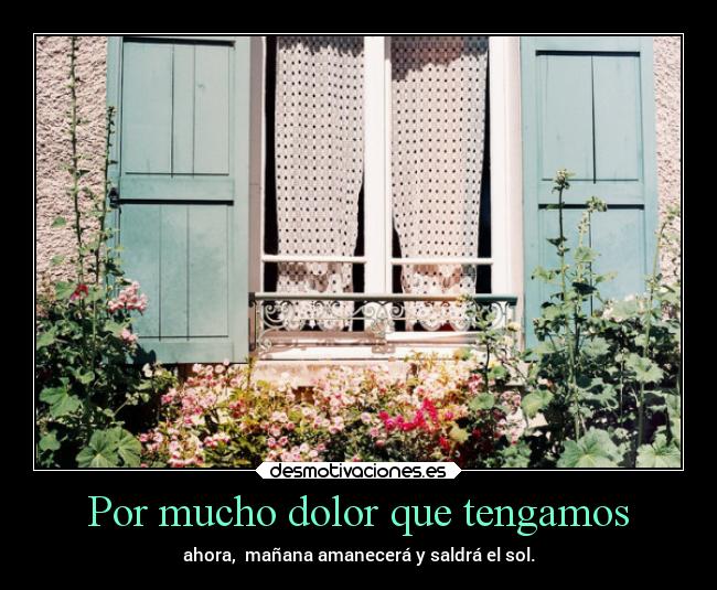 Por mucho dolor que tengamos - ahora, mañana amanecerá y saldrá el sol.