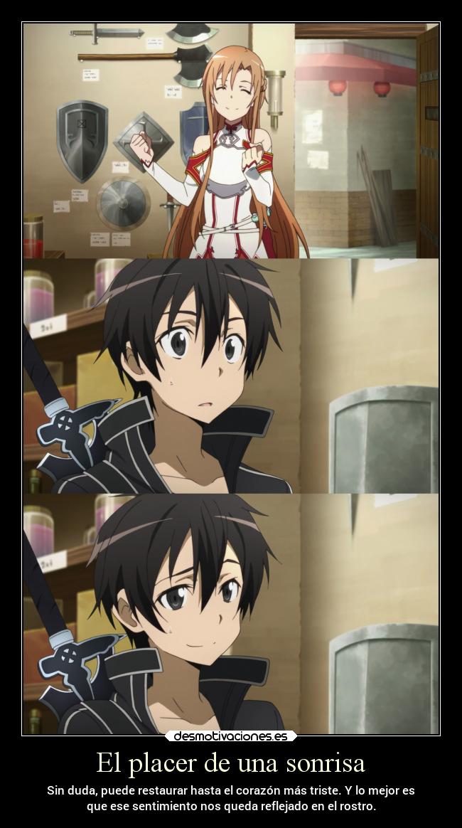 carteles sonrisa sentimientos sonrisa corazon triste sao swordartonline asuna kirito desmotivaciones