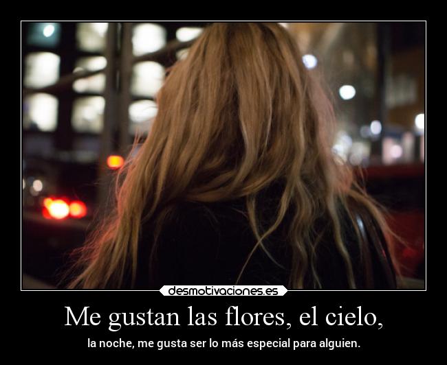 Me gustan las flores, el cielo, - la noche, me gusta ser lo más especial para alguien.