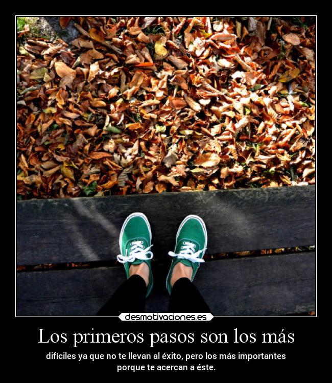 Los primeros pasos son los más - difíciles ya que no te llevan al éxito, pero los más importantes
porque te acercan a éste.