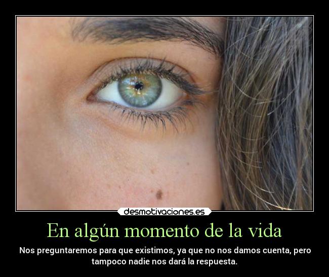 En algún momento de la vida - Nos preguntaremos para que existimos, ya que no nos damos cuenta, pero
tampoco nadie nos dará la respuesta.