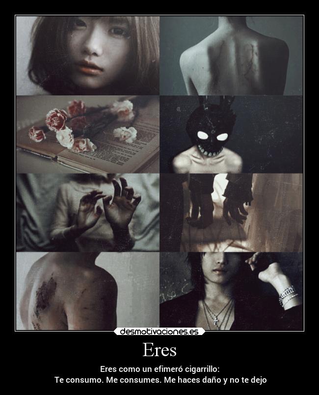 Eres - Eres como un efimeró cigarrillo:
Te consumo. Me consumes. Me haces daño y no te dejo