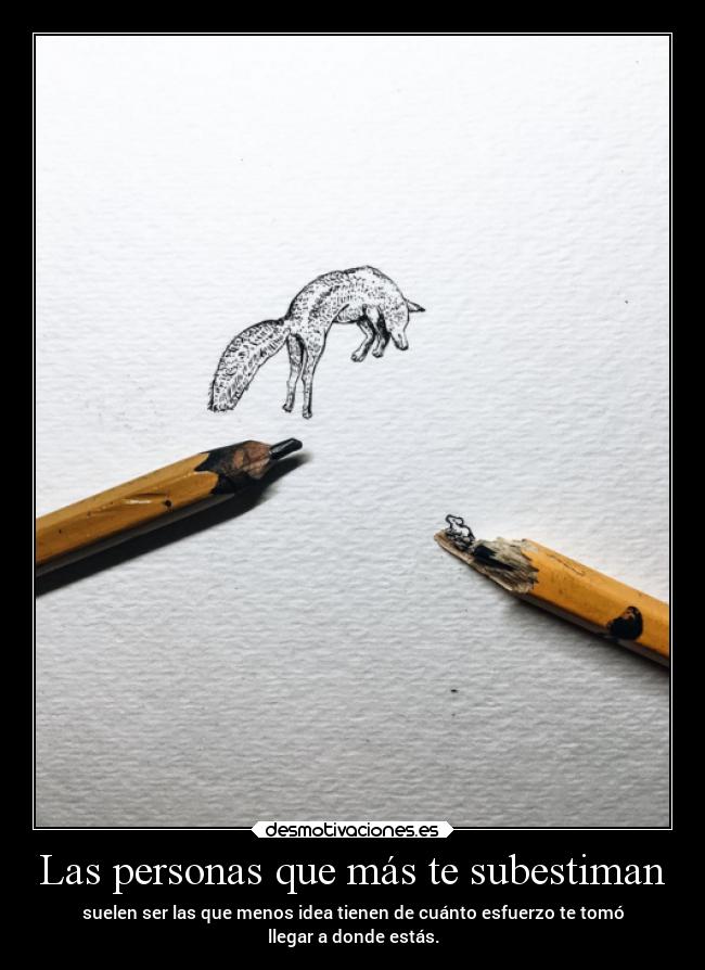 Las personas que más te subestiman - suelen ser las que menos idea tienen de cuánto esfuerzo te tomó
llegar a donde estás.