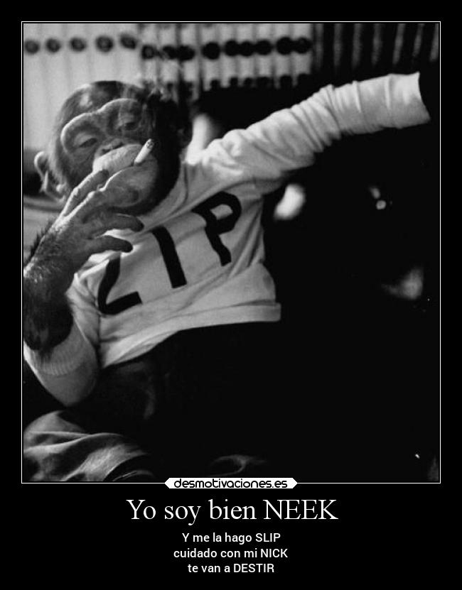 Yo soy bien NEEK - Y me la hago SLIP
cuidado con mi NICK
te van a DESTIR