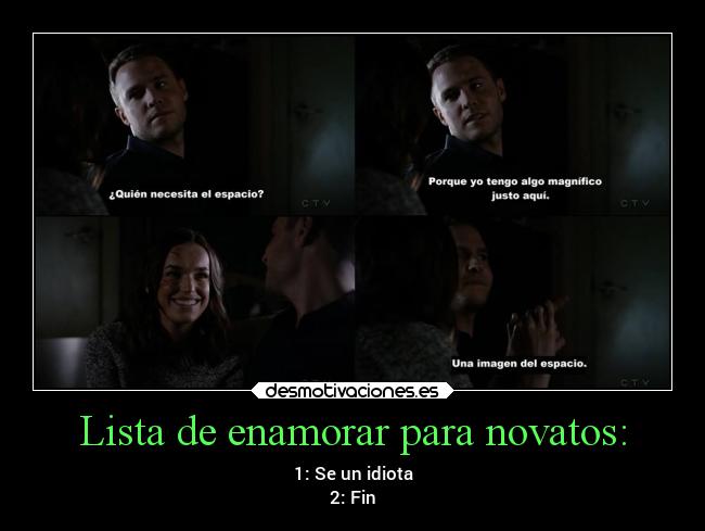 Lista de enamorar para novatos: - 1: Se un idiota
2: Fin