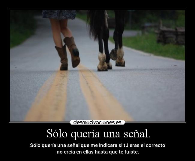 Sólo quería una señal. - Sólo quería una señal que me indicara si tú eras el correcto
no creía en ellas hasta que te fuiste.