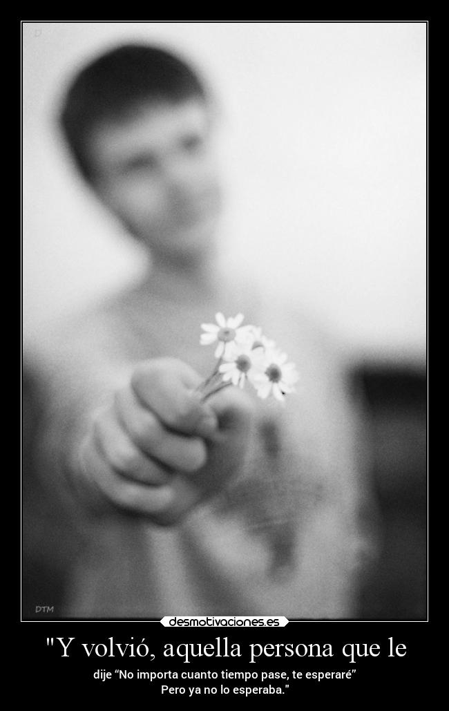 Y volvió, aquella persona que le - dije “No importa cuanto tiempo pase, te esperaré”
Pero ya no lo esperaba.