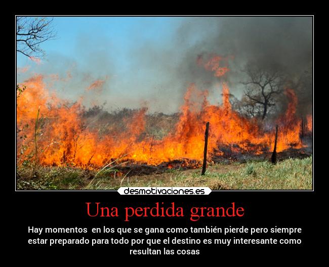 Una perdida grande - Hay momentos  en los que se gana como también pierde pero siempre
estar preparado para todo por que el destino es muy interesante como
resultan las cosas