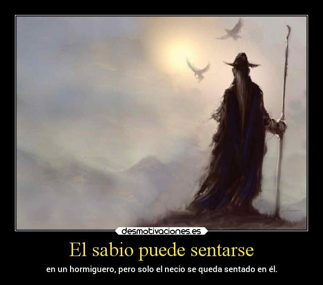 El sabio puede sentarse - en un hormiguero, pero solo el necio se queda sentado en él.